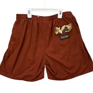 Duck Camp Men's Large 7" Scout Shorts Burnt Orange Camo Pocket Gorpcore Outdoor